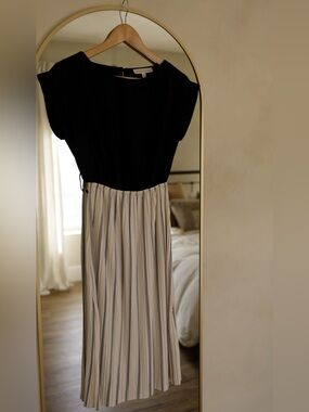 Monteau Black Bodice Ivory & Black Striped Maxi Dress